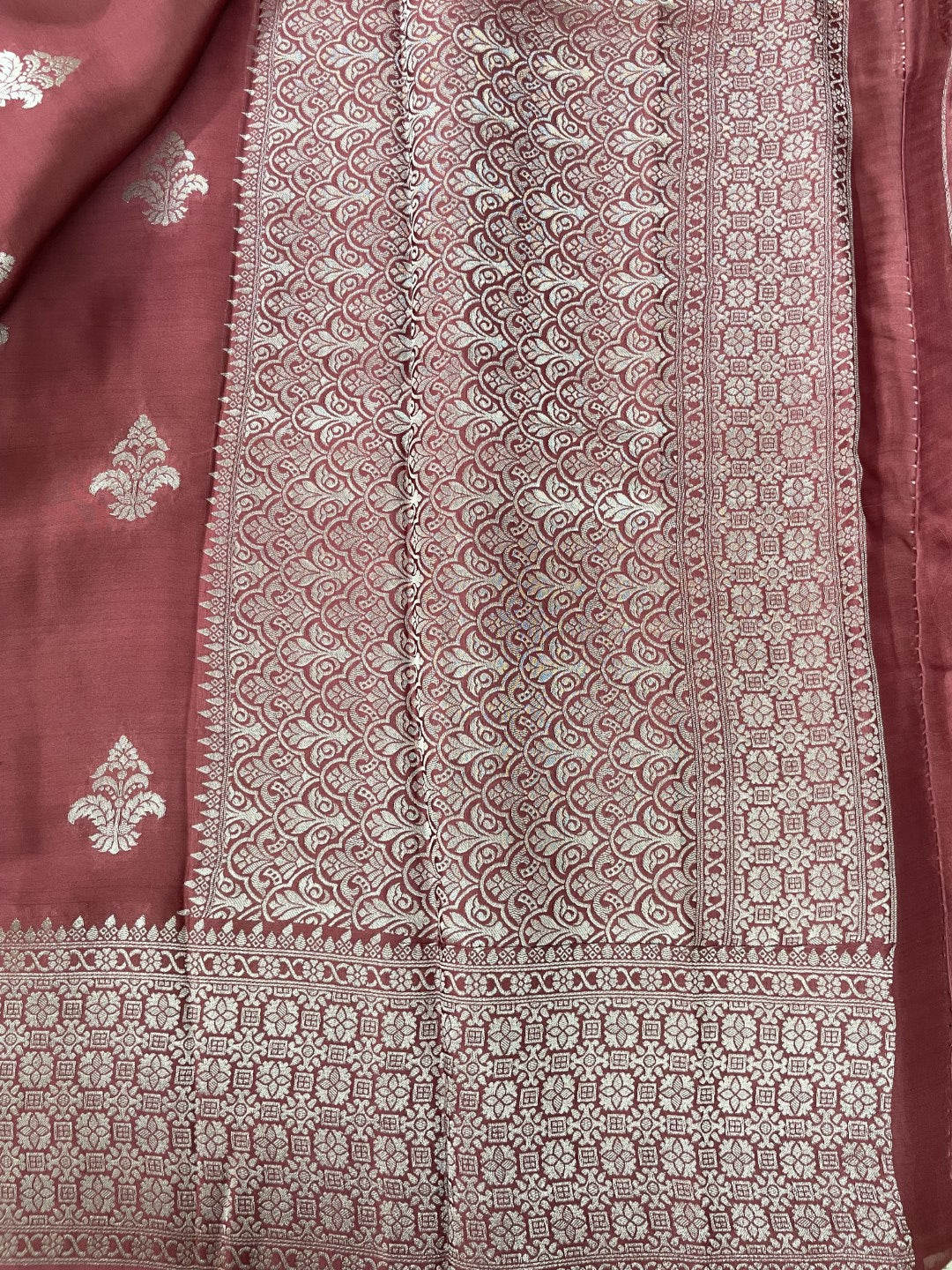 Brown Silver Zari Mashru Silk Saree