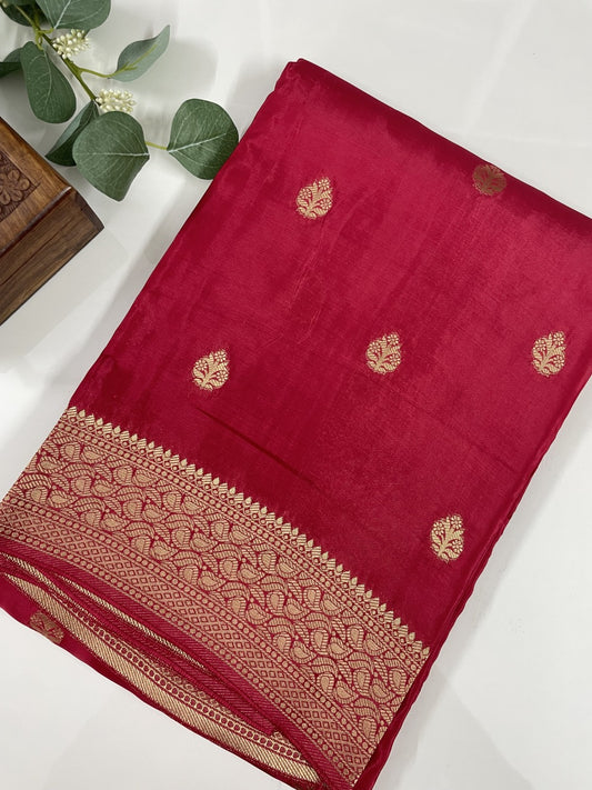Red Russian Crepe Silk Saree