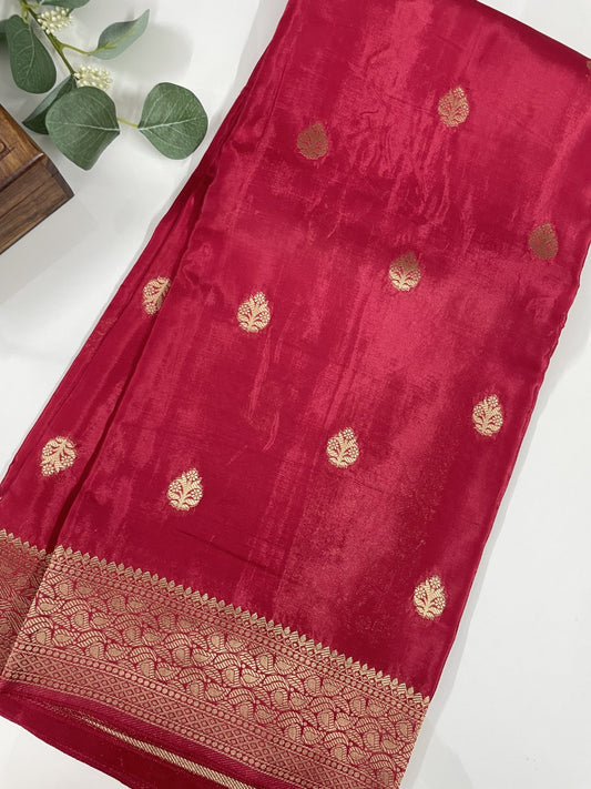 Red Russian Crepe Silk Saree
