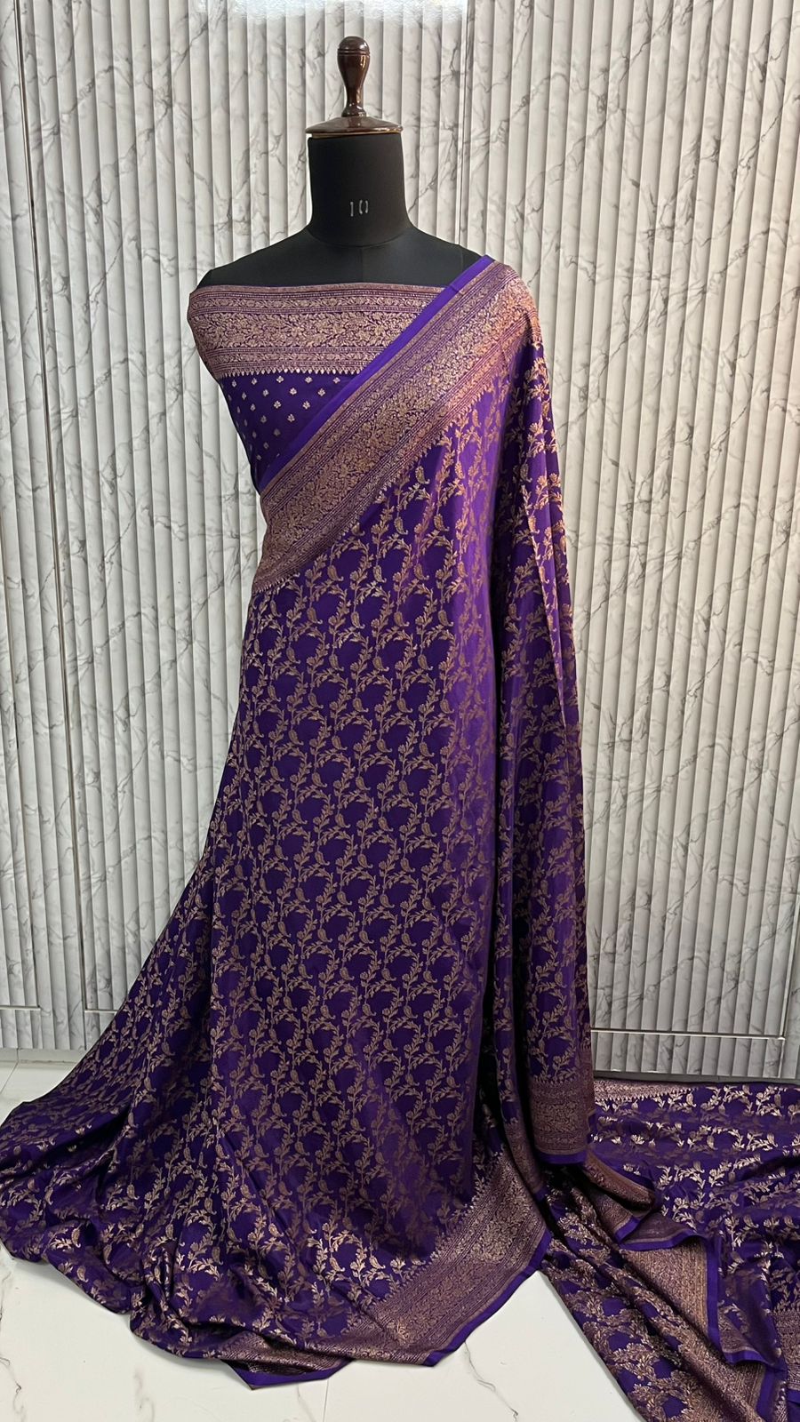 Purple Jaal Banarasi Pure Crepe Chiffon Saree