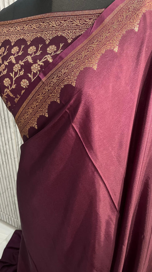 Brown Scallop Banarasi Pure Crepe Chiffon Saree