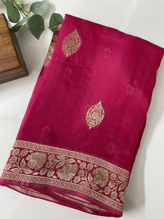 Pink Russian Crepe Silk Saree