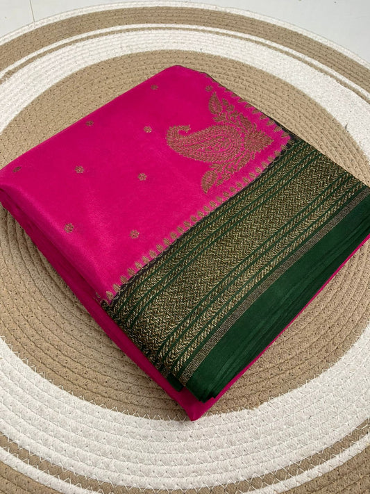 Pink N Green Koniya Banarasi Pure Crepe Chiffon Saree