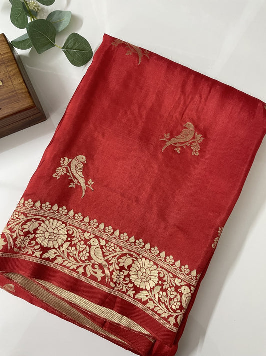 Maroon Munga Crepe Silk Saree