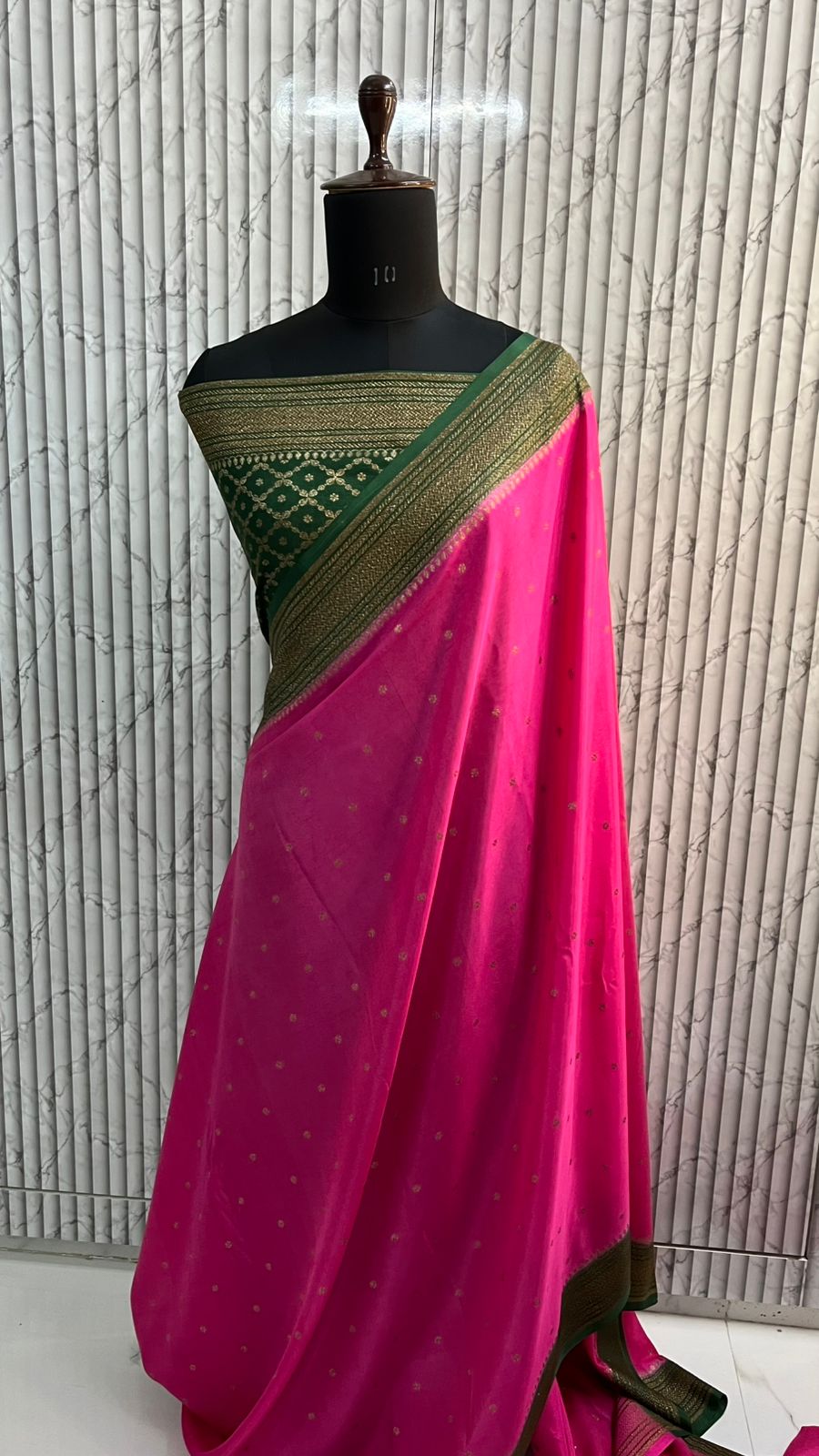 Pink N Green Koniya Banarasi Pure Crepe Chiffon Saree