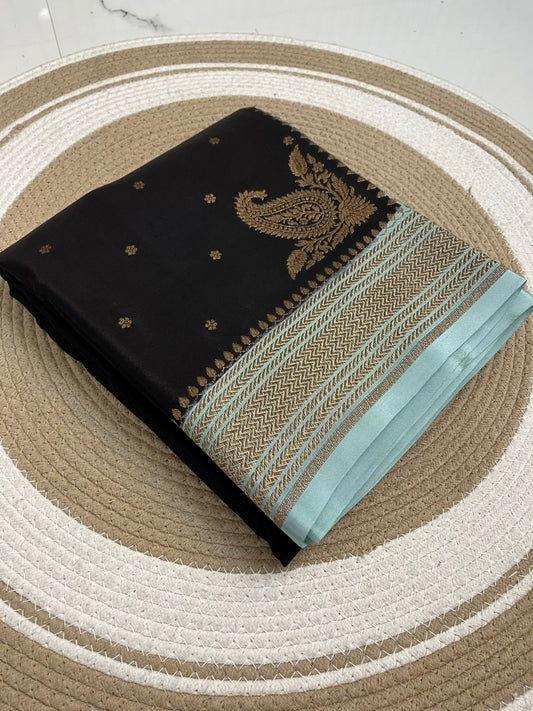 Black N Blue Koniya Banarasi Pure Crepe Chiffon Saree