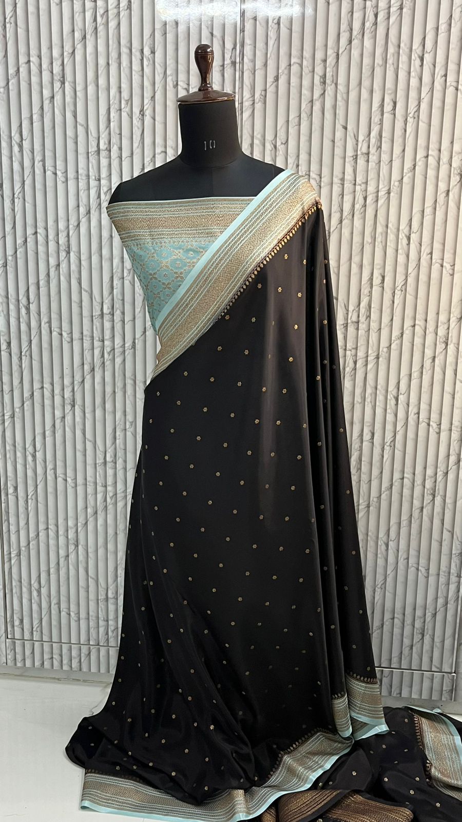 Black N Blue Koniya Banarasi Pure Crepe Chiffon Saree