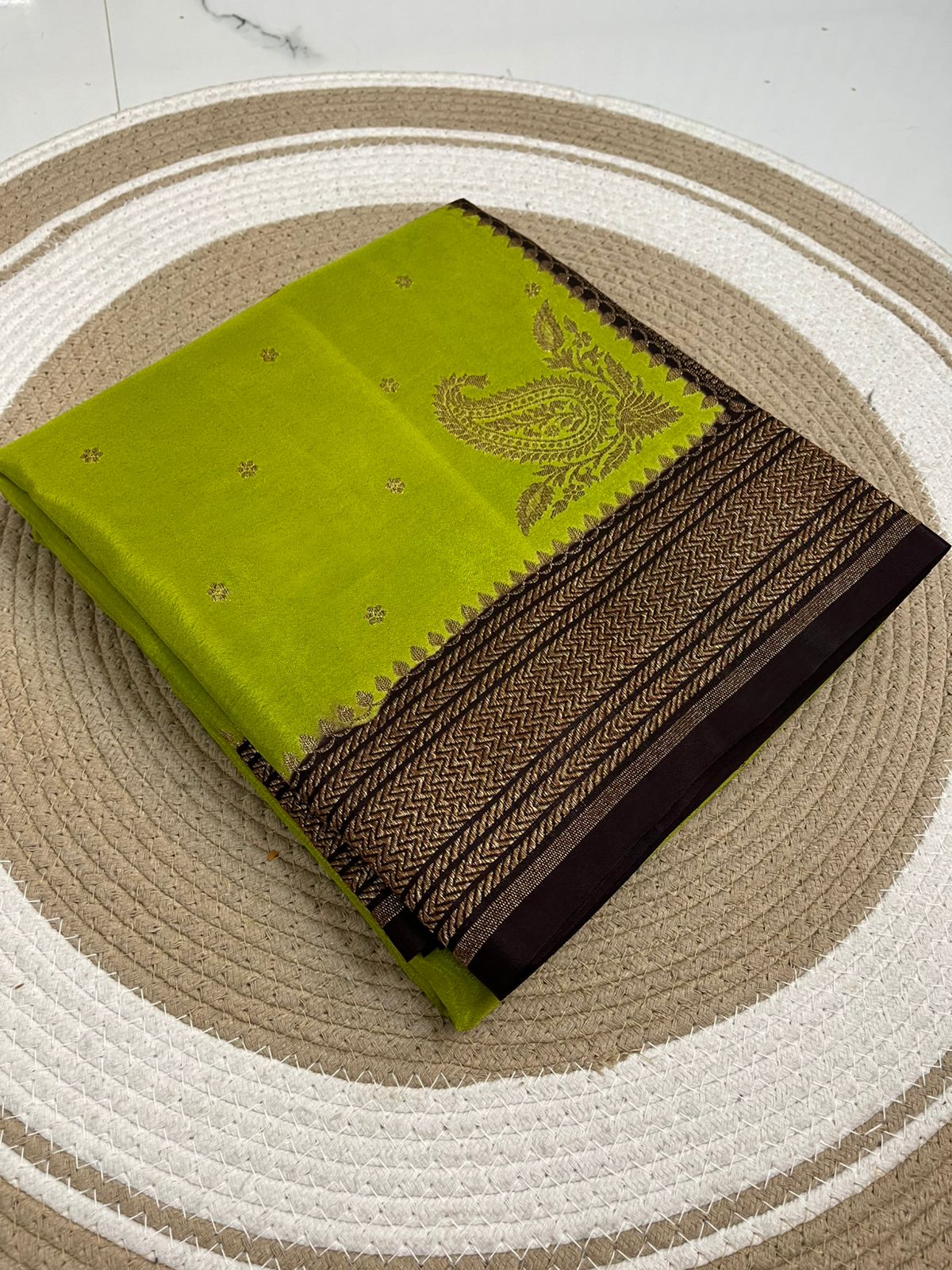 Green N Black Koniya Banarasi Pure Crepe Chiffon Saree