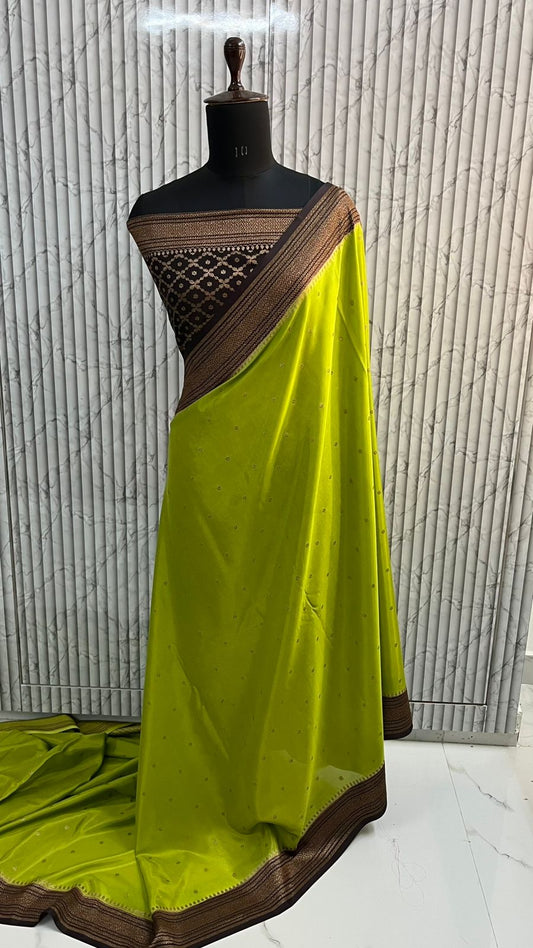 Green N Black Koniya Banarasi Pure Crepe Chiffon Saree