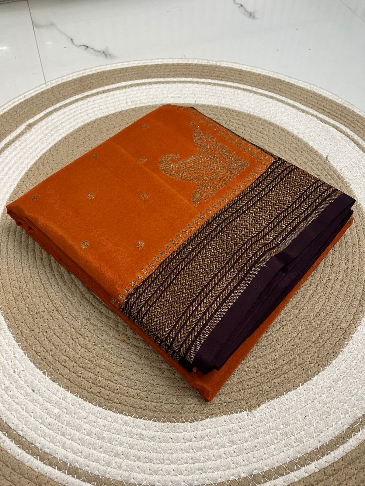 Rust N Brown Koniya Banarasi Pure Crepe Chiffon Saree