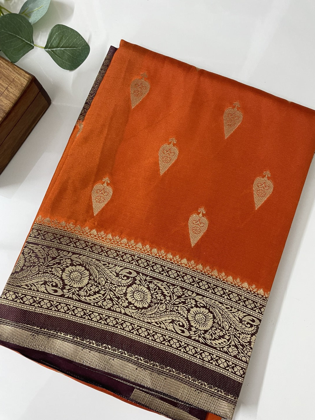 Rust N Brown Soft Crepe Silk Saree