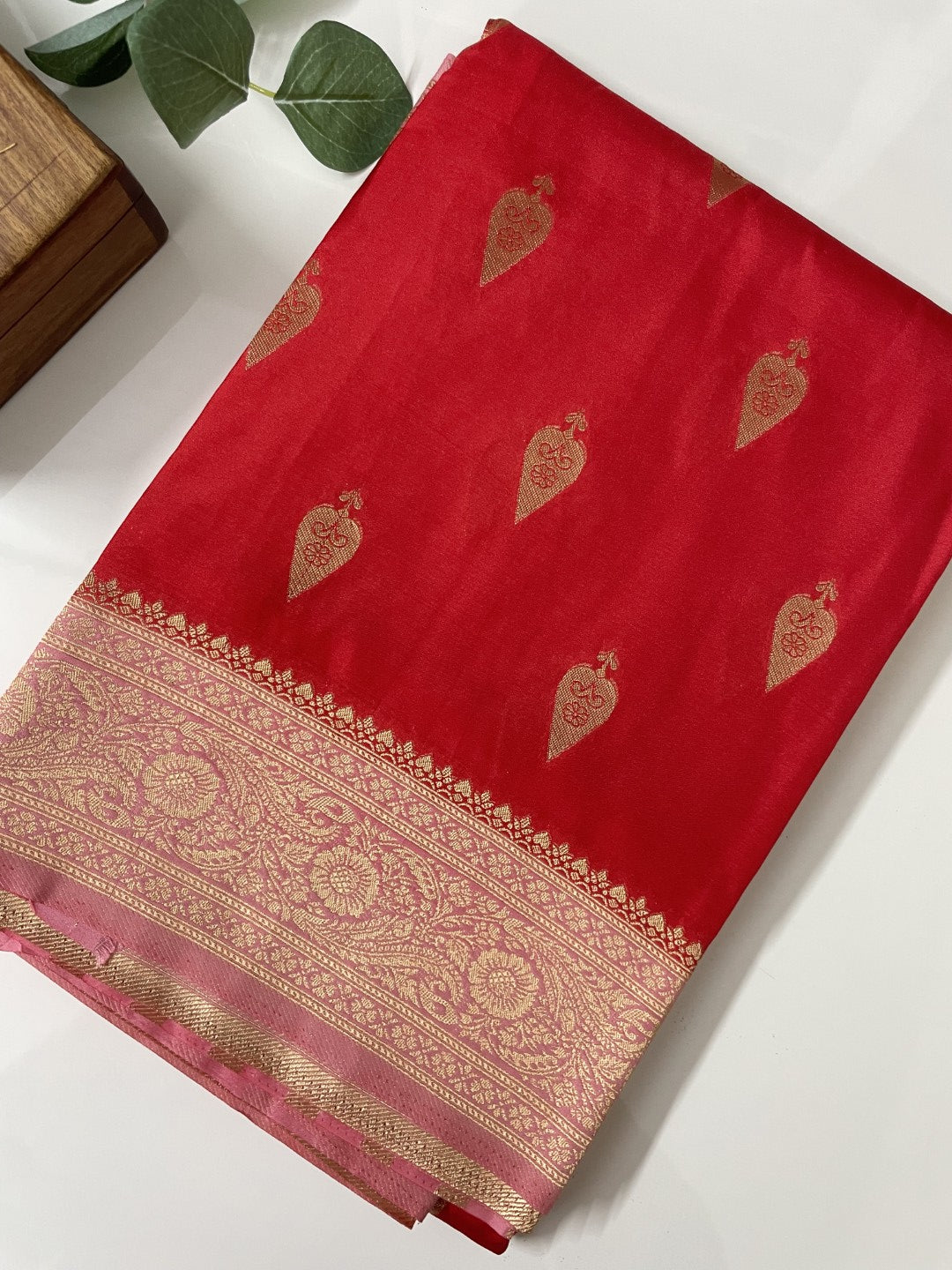Red N Pink Soft Crepe Silk Saree