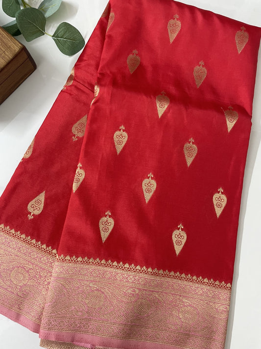 Red N Pink Soft Crepe Silk Saree