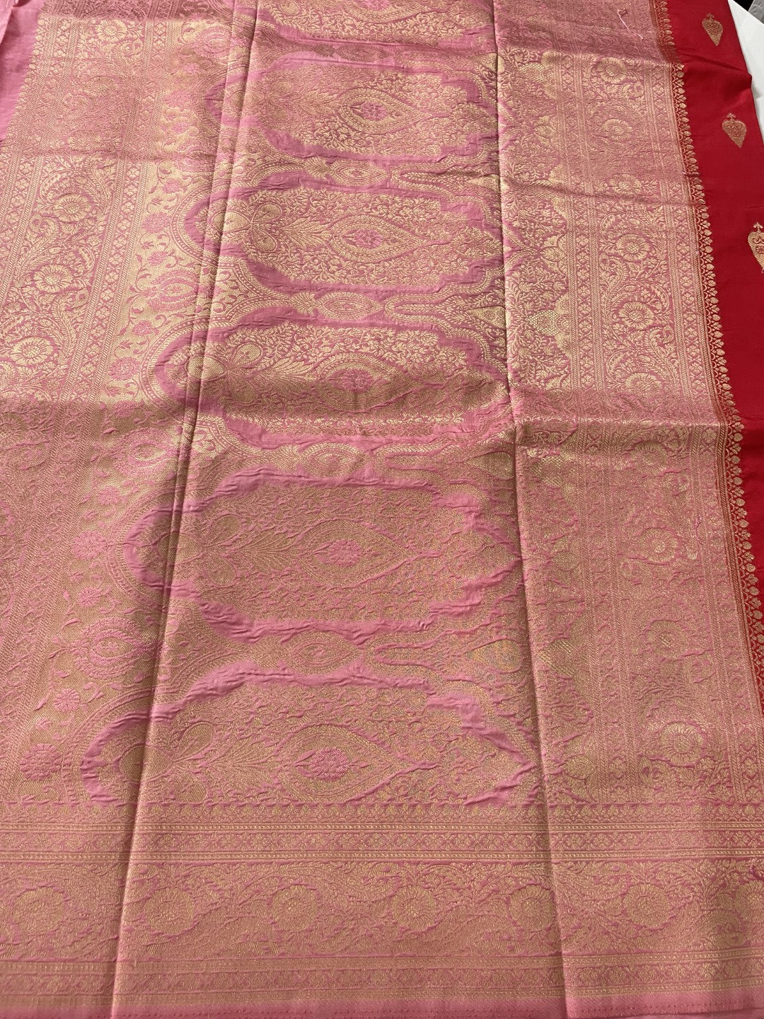 Red N Pink Soft Crepe Silk Saree