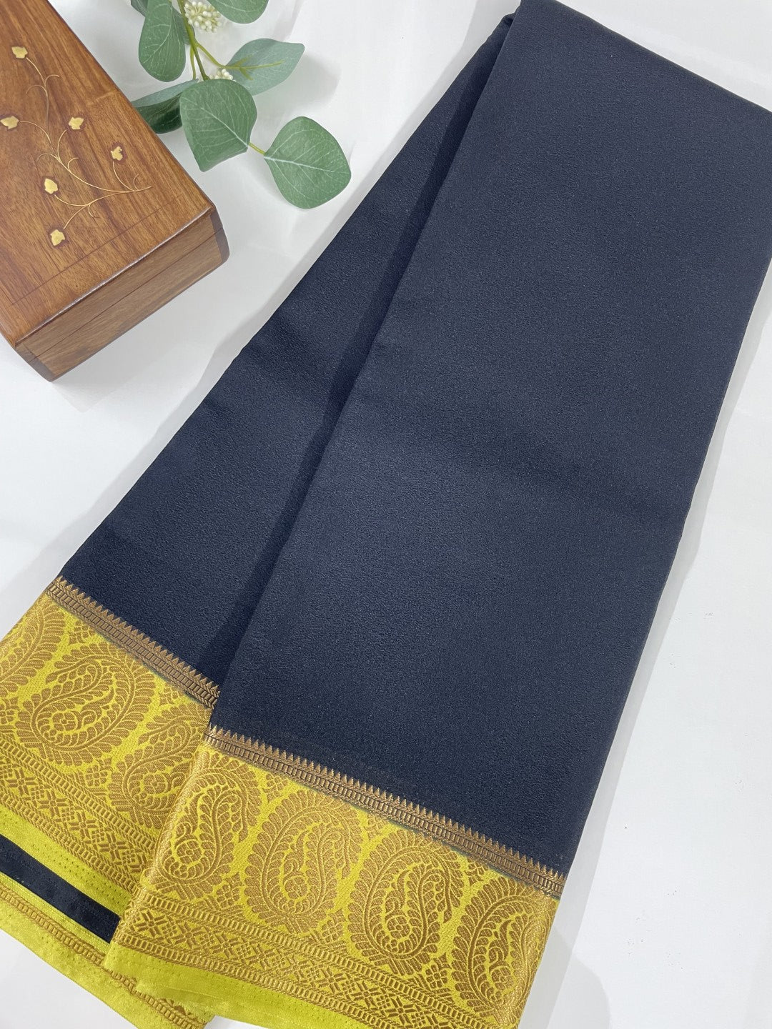 Black Mango Border Premium Crepe Silk Saree
