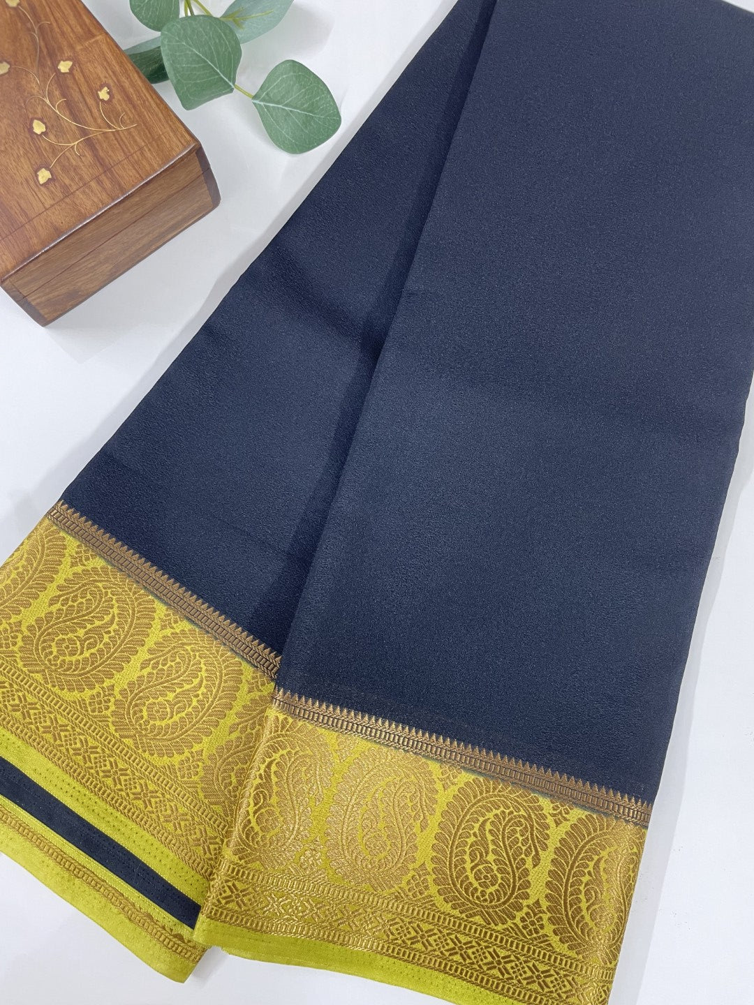 Black Mango Border Premium Crepe Silk Saree
