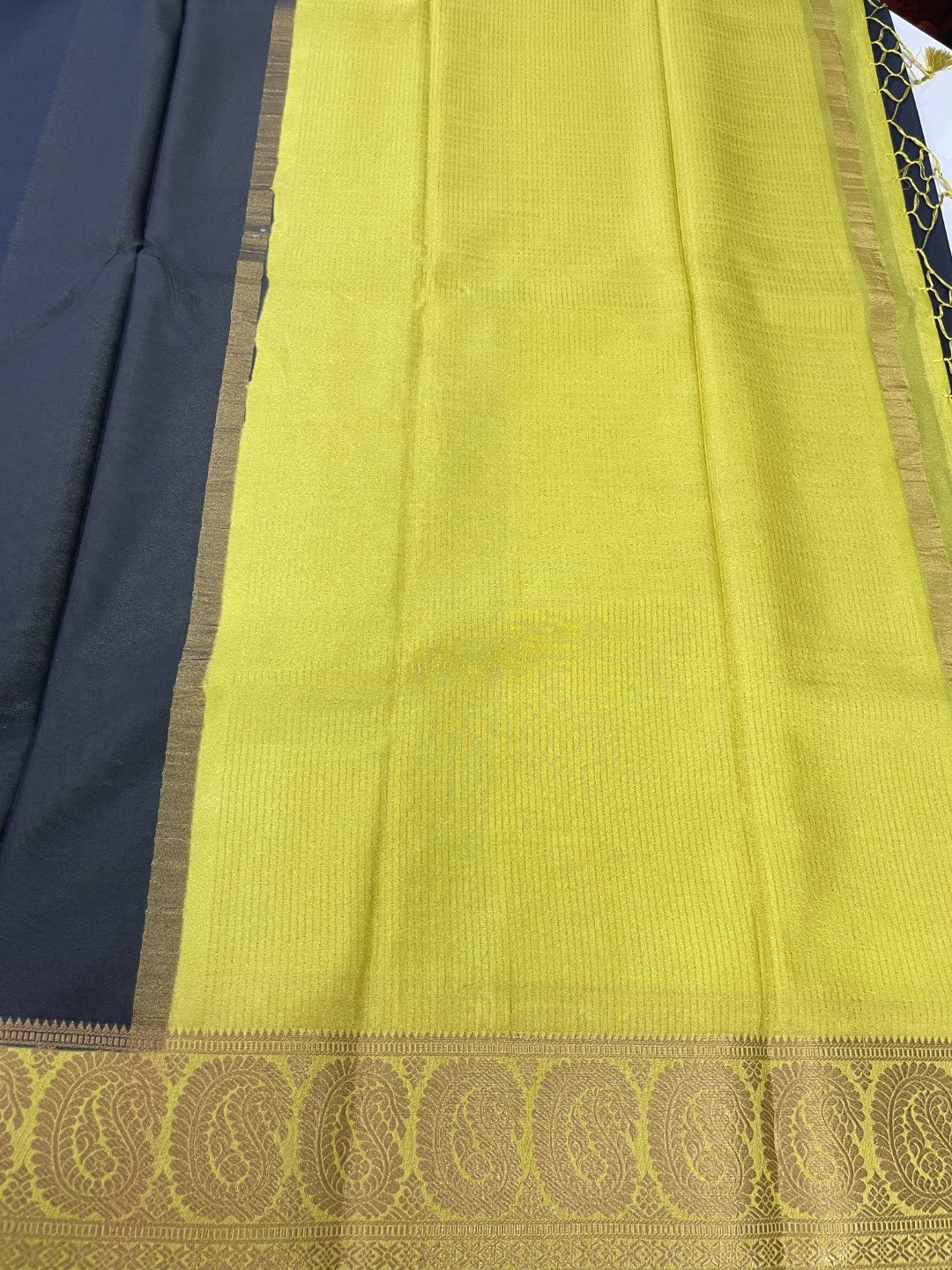 Black Mango Border Premium Crepe Silk Saree