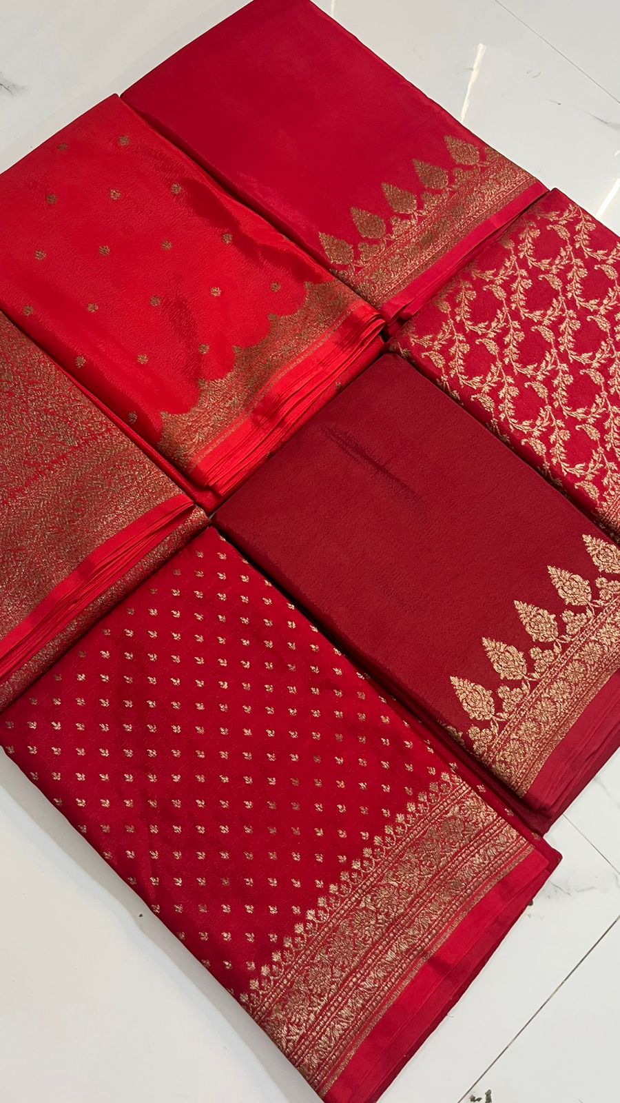 Red Plain Banarasi Pure Crepe Chiffon Saree