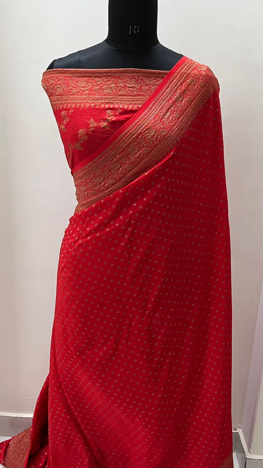 Red Butta Banarasi Pure Crepe Chiffon Saree