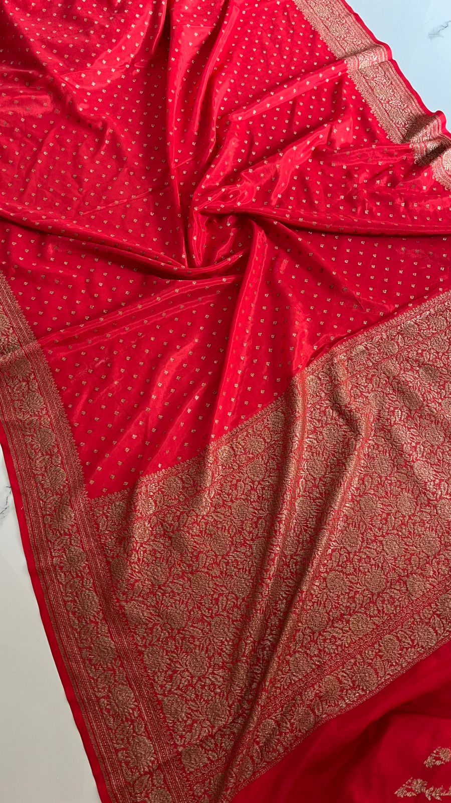 Red Butta Banarasi Pure Crepe Chiffon Saree