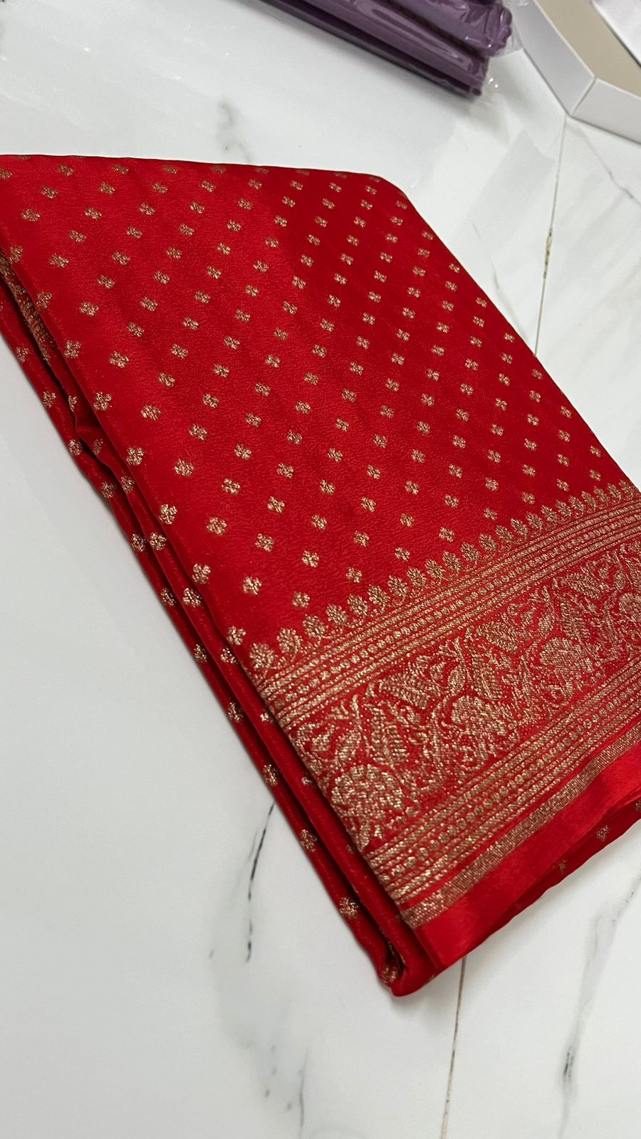 Red Butta Banarasi Pure Crepe Chiffon Saree