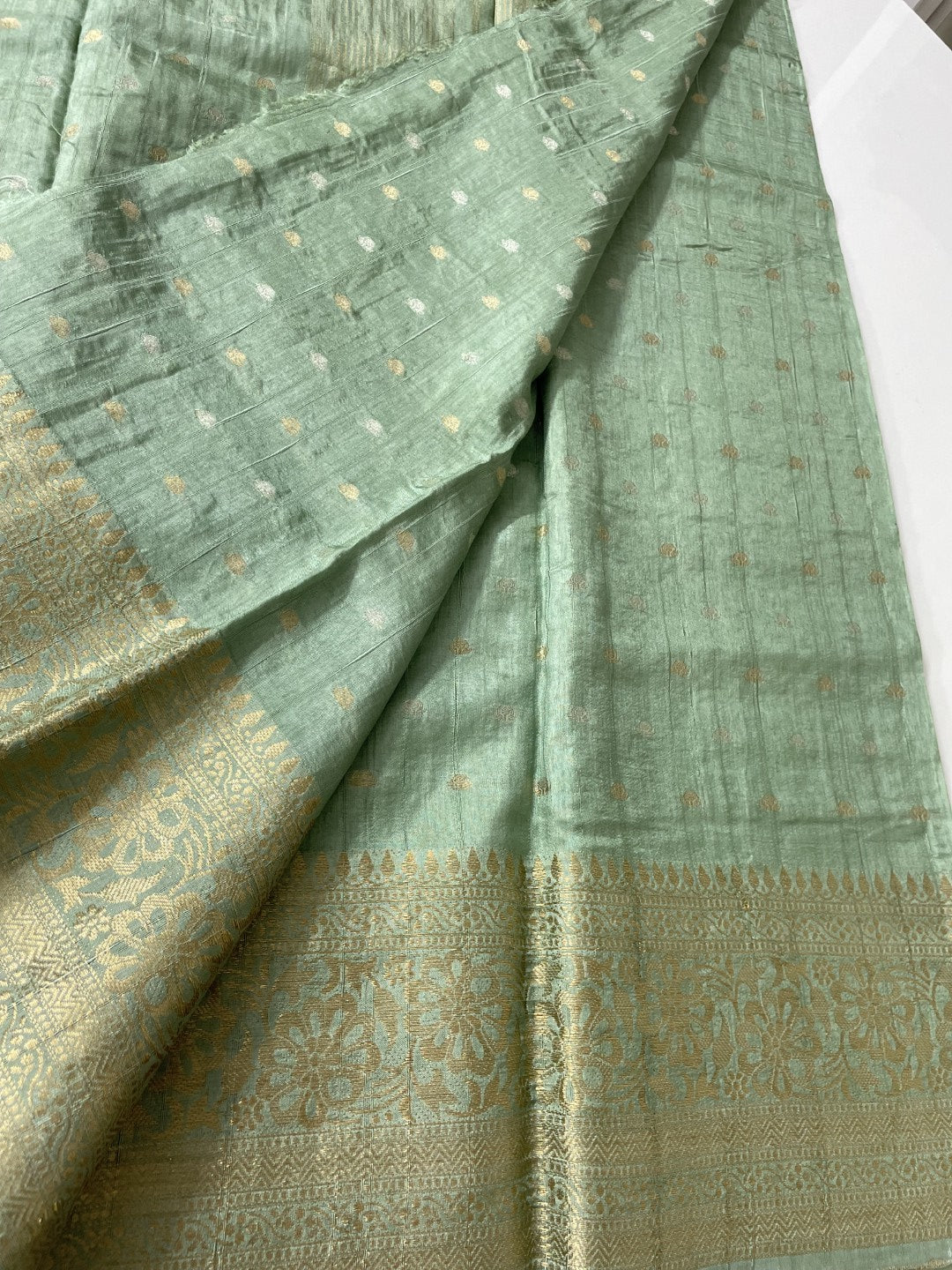 Mint Green Soft Tussar Silk Saree