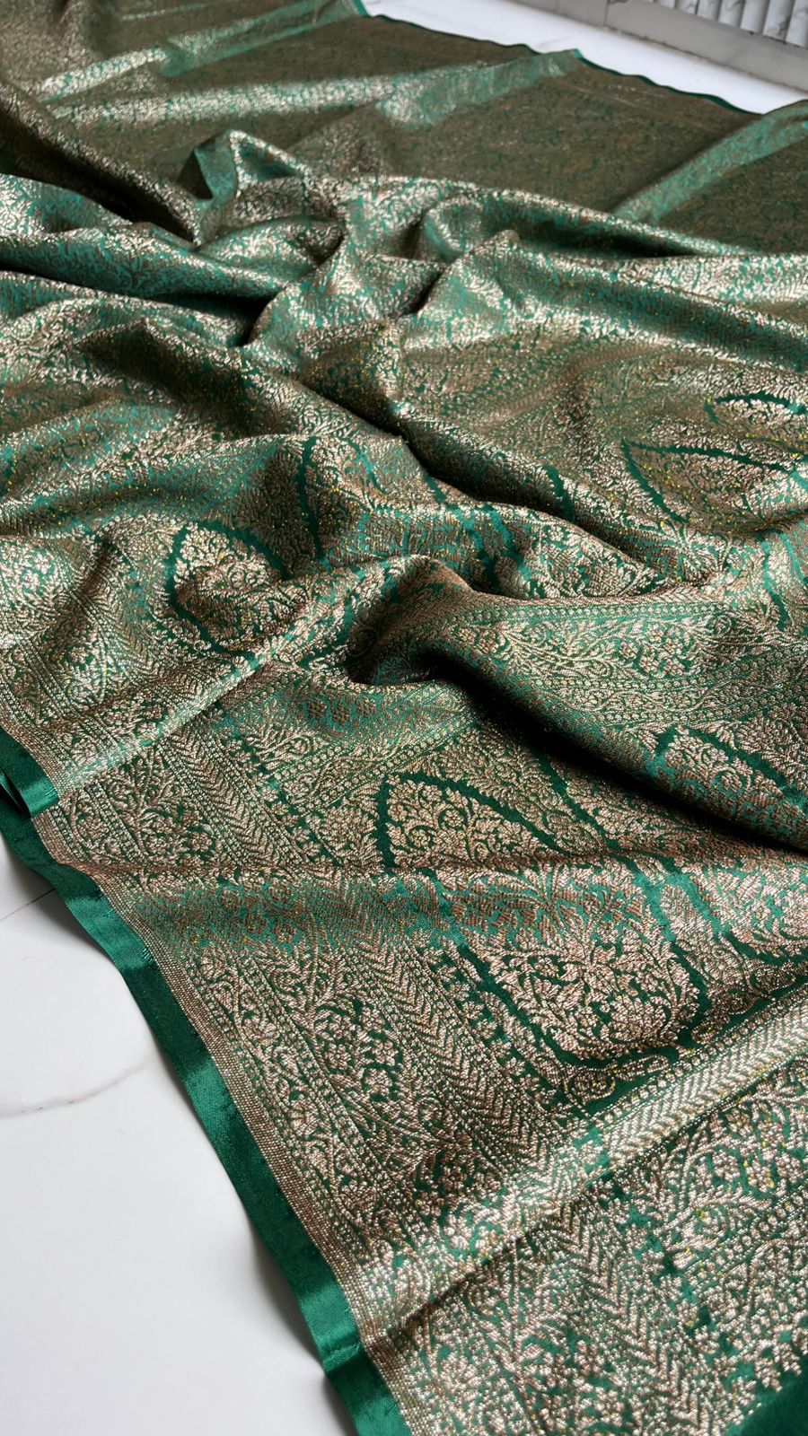 Green Brocade Banarasi Pure Crepe Chiffon Saree