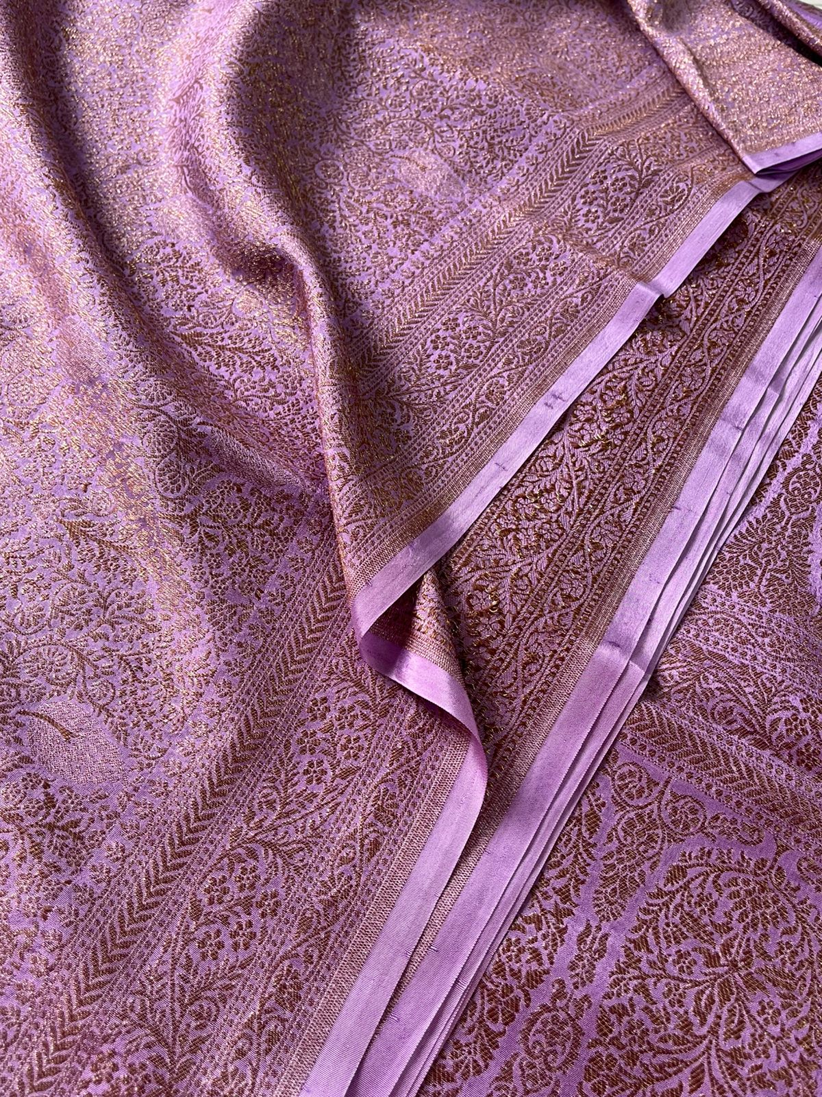 Lavender Brocade Banarasi Pure Crepe Chiffon Saree