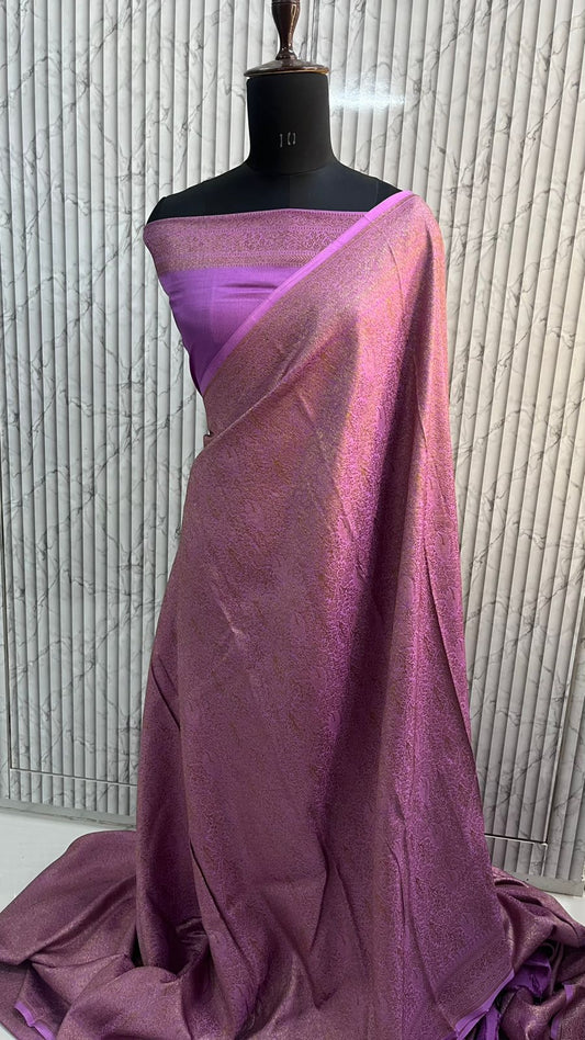 Lavender Brocade Banarasi Pure Crepe Chiffon Saree