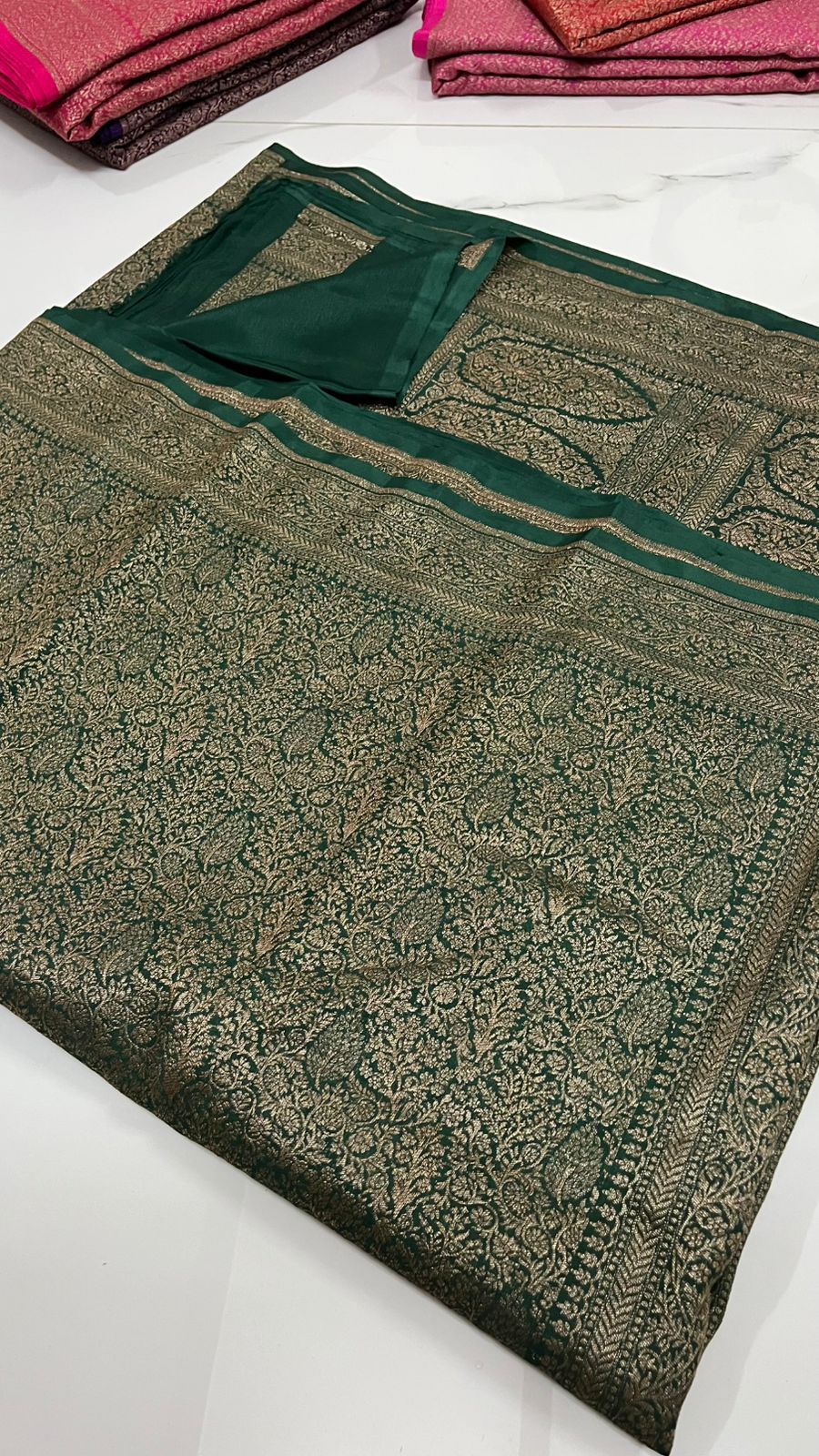 Green Brocade Banarasi Pure Crepe Chiffon Saree