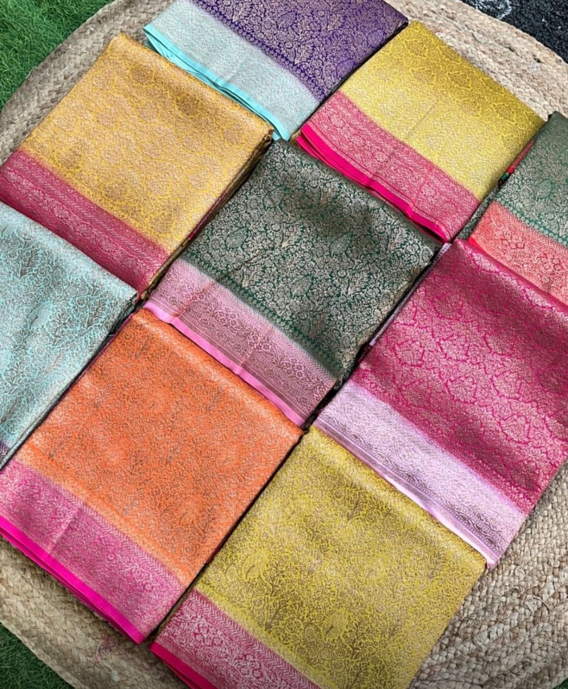Green N Pink Brocade Banarasi Pure Crepe Chiffon Saree