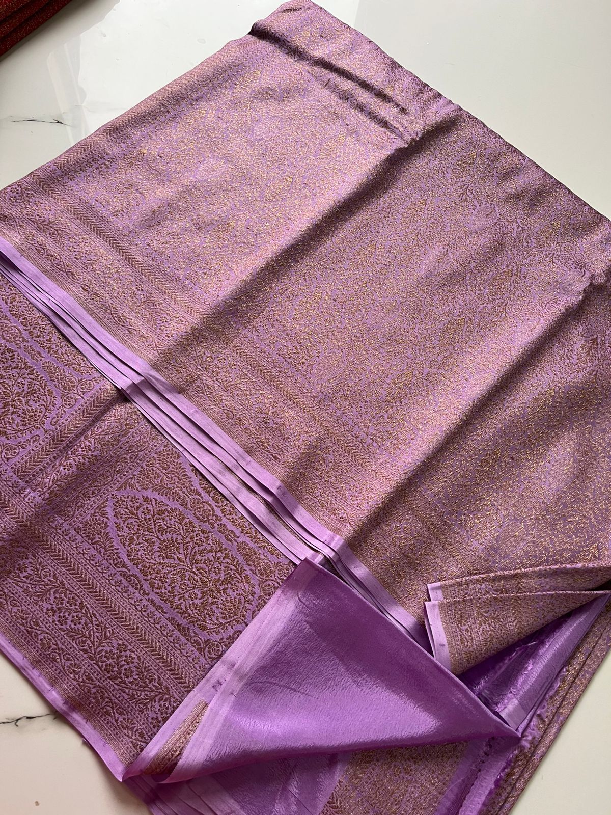 Lavender Brocade Banarasi Pure Crepe Chiffon Saree