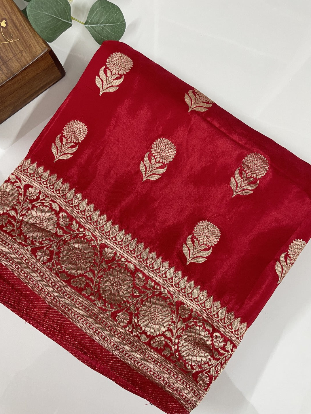 Red Floral Butta Premium Mashru Silk Sareee