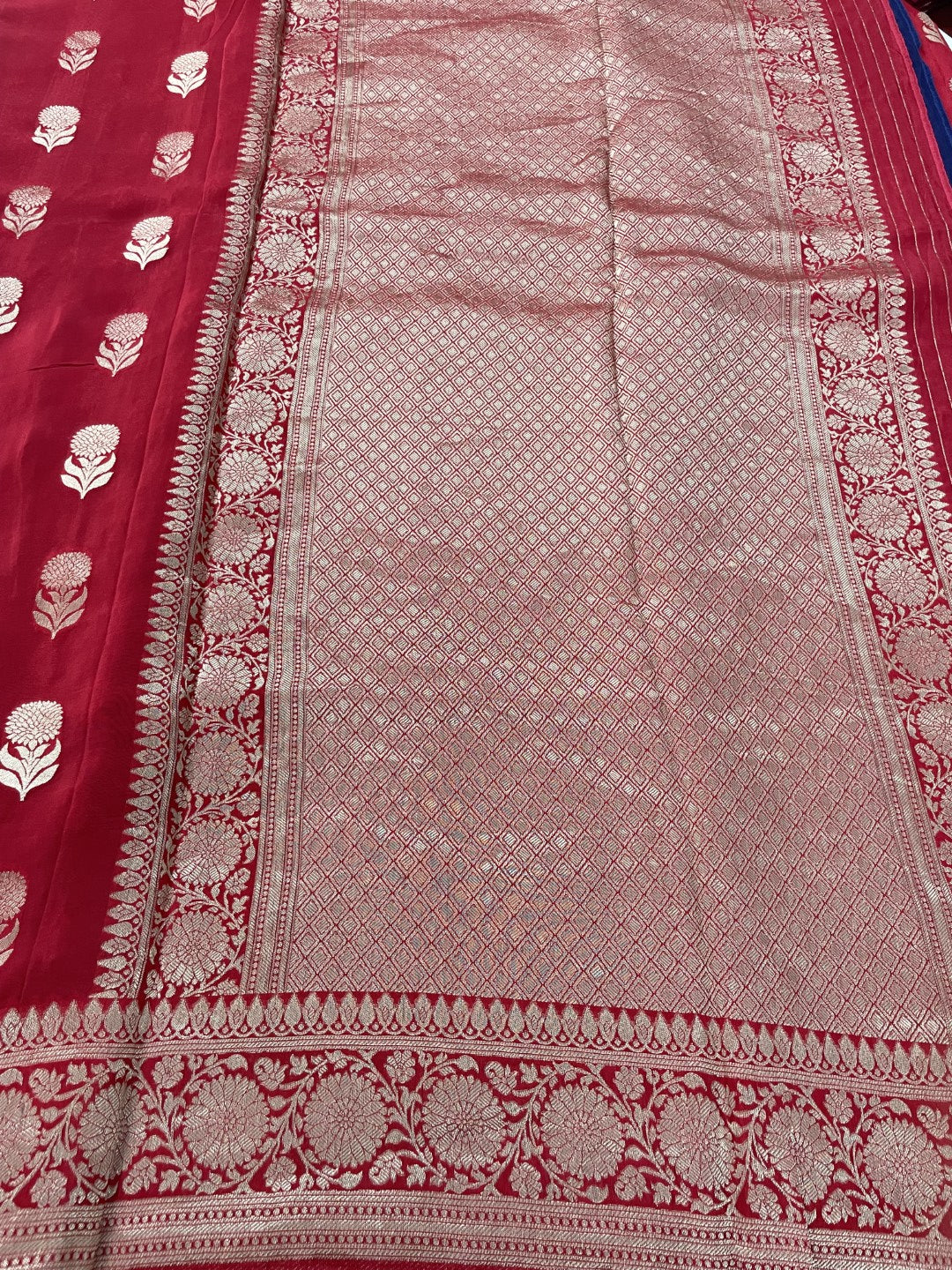 Red Floral Butta Premium Mashru Silk Sareee