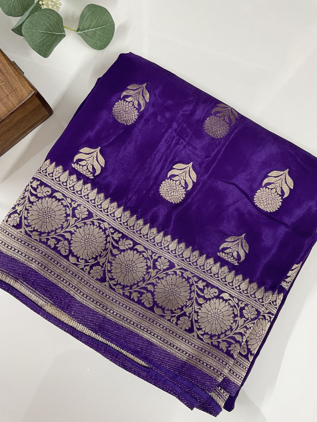 Purple Floral Butta Premium Mashru Silk Sareee