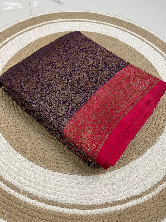 Purple N Pink Brocade Banarasi Pure Crepe Chiffon Saree