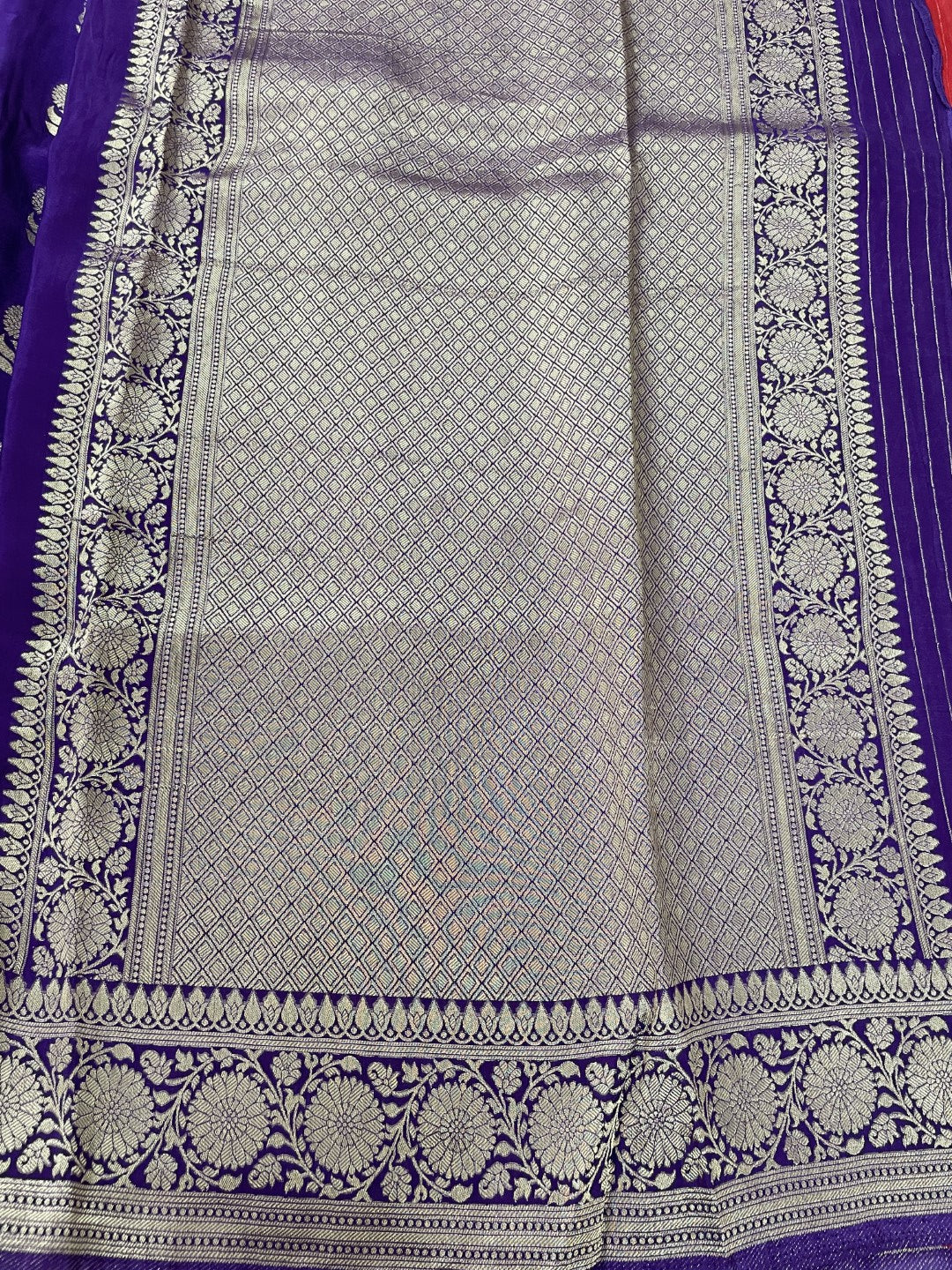 Purple Floral Butta Premium Mashru Silk Sareee
