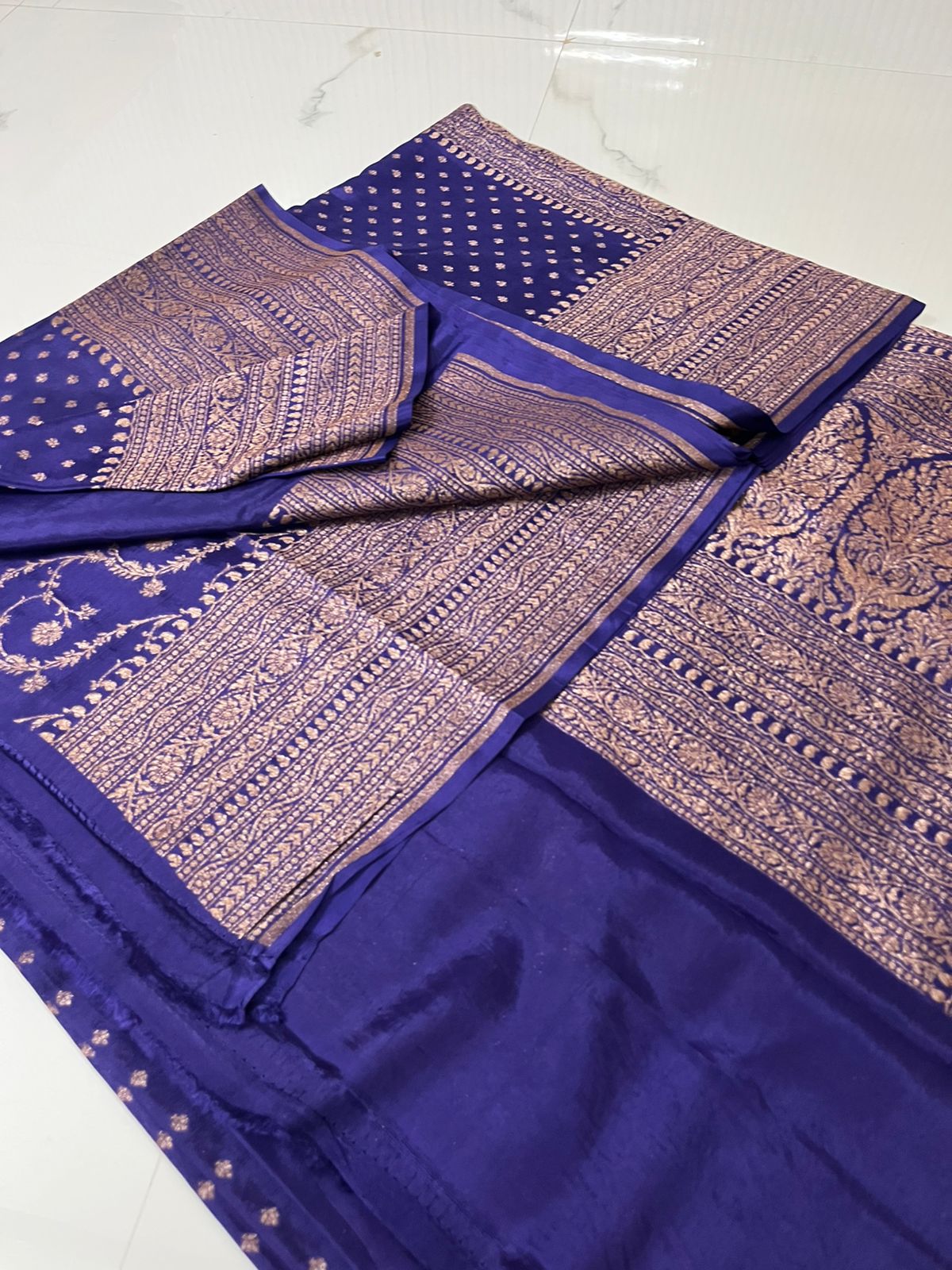Blue Butta Banarasi Pure Crepe Chiffon Saree
