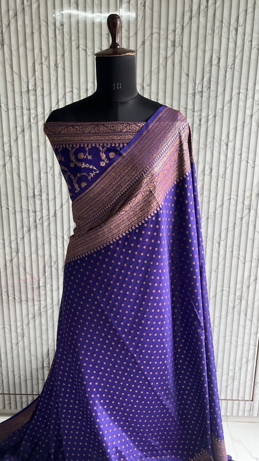 Blue Butta Banarasi Pure Crepe Chiffon Saree