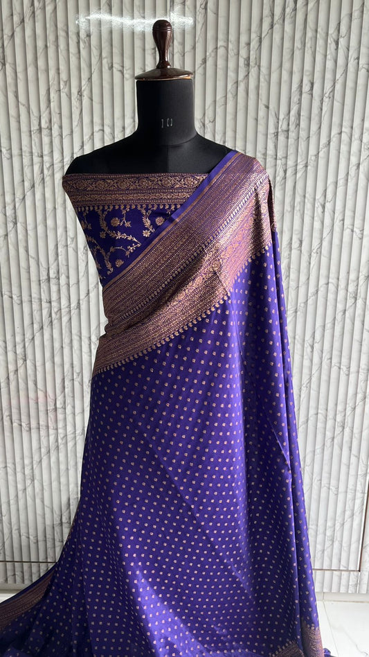 Blue Butta Banarasi Pure Crepe Chiffon Saree