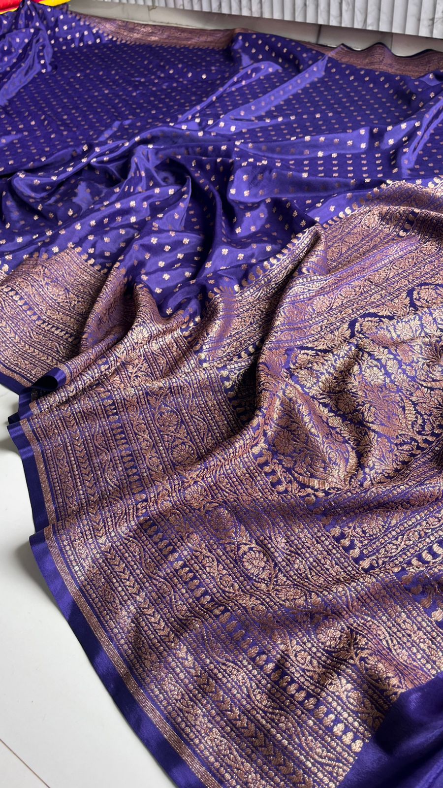 Blue Butta Banarasi Pure Crepe Chiffon Saree