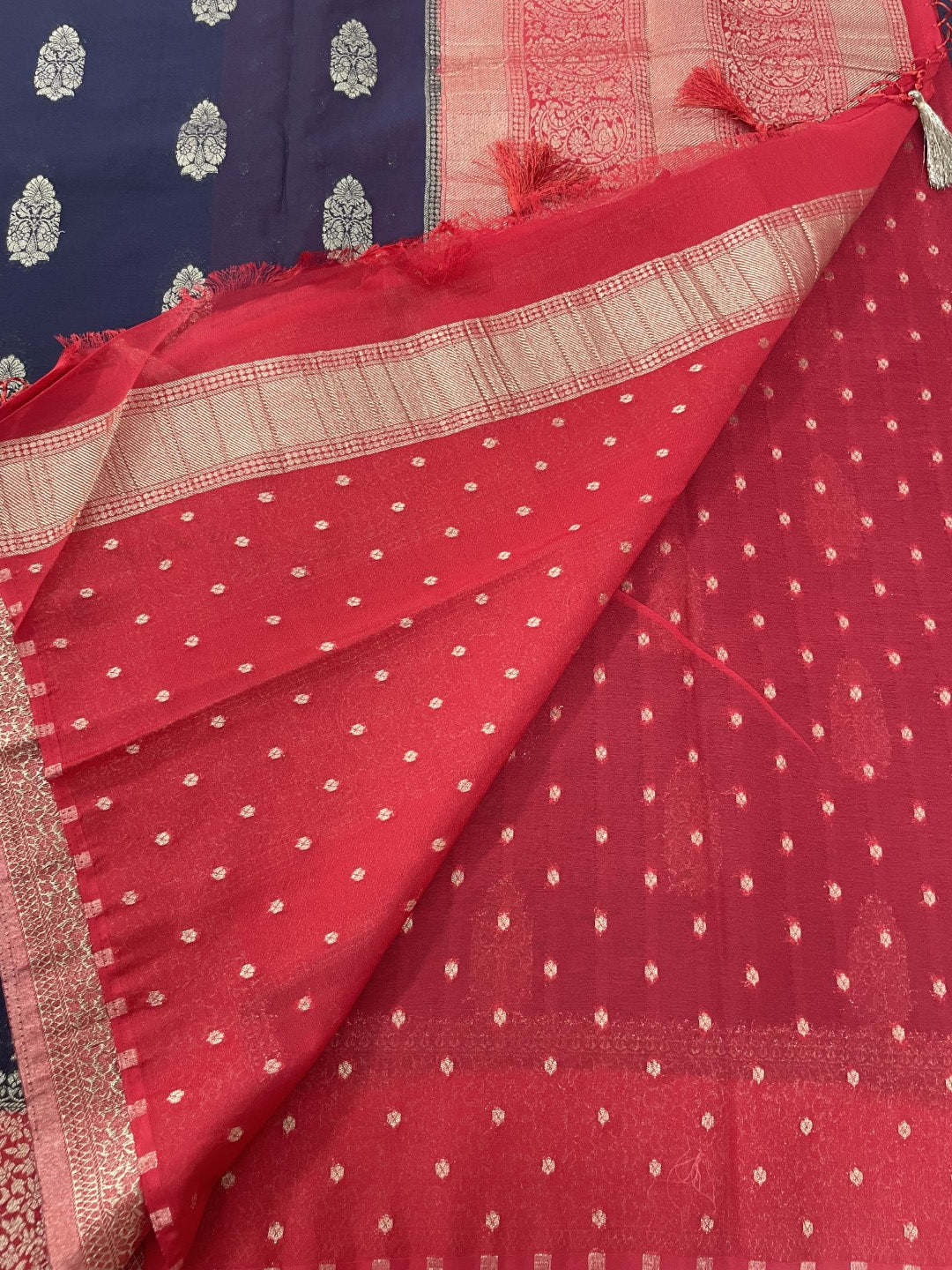 Black N Red Soft Crepe Georgette Saree