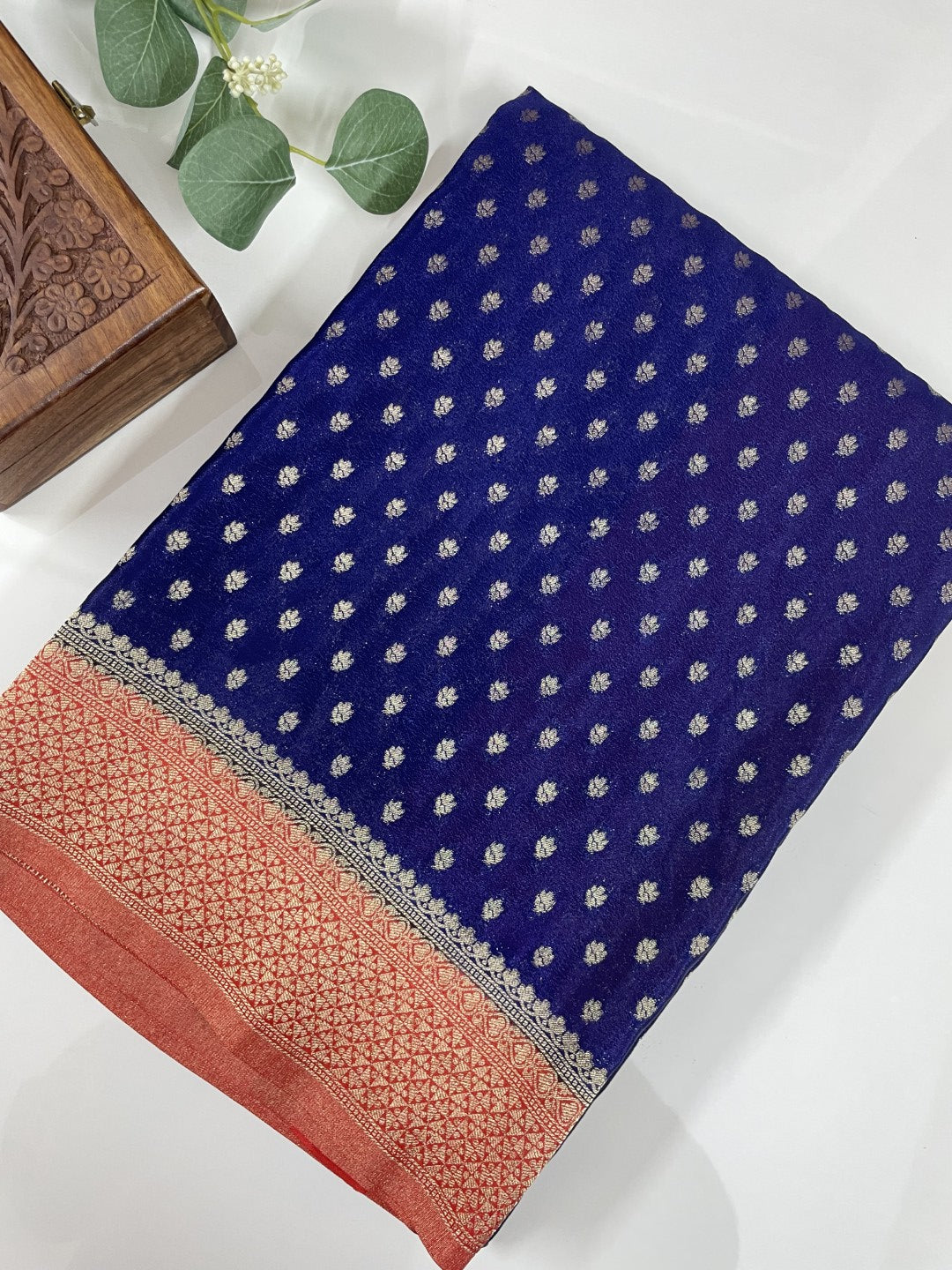 Blue N Red Soft Crepe Georgette Saree