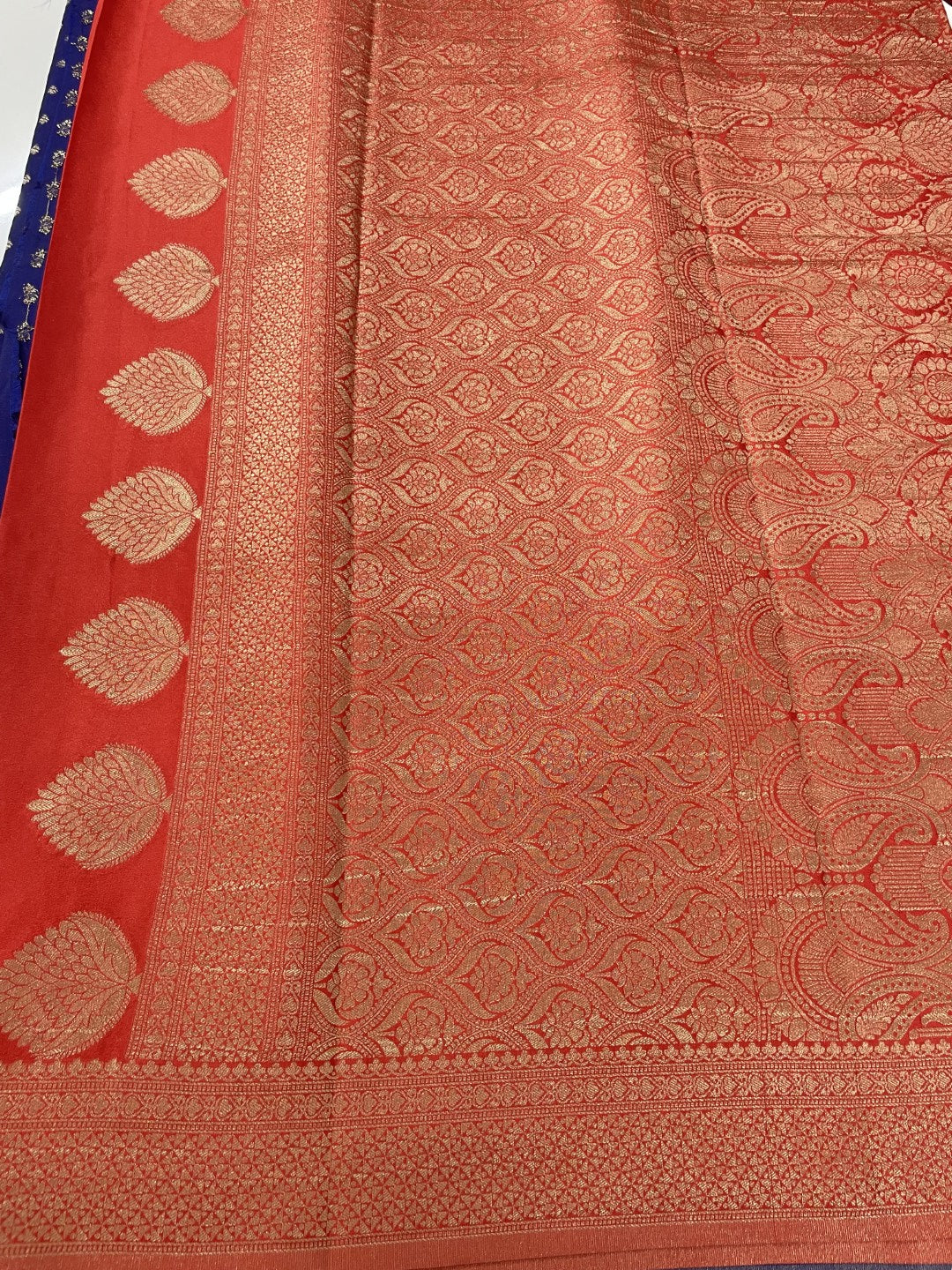 Blue N Red Soft Crepe Georgette Saree