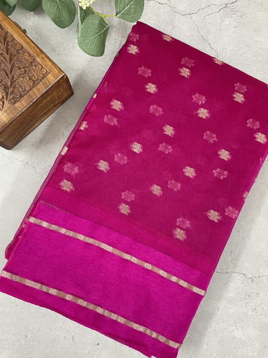 Pink Satin Border Semi Organza Saree