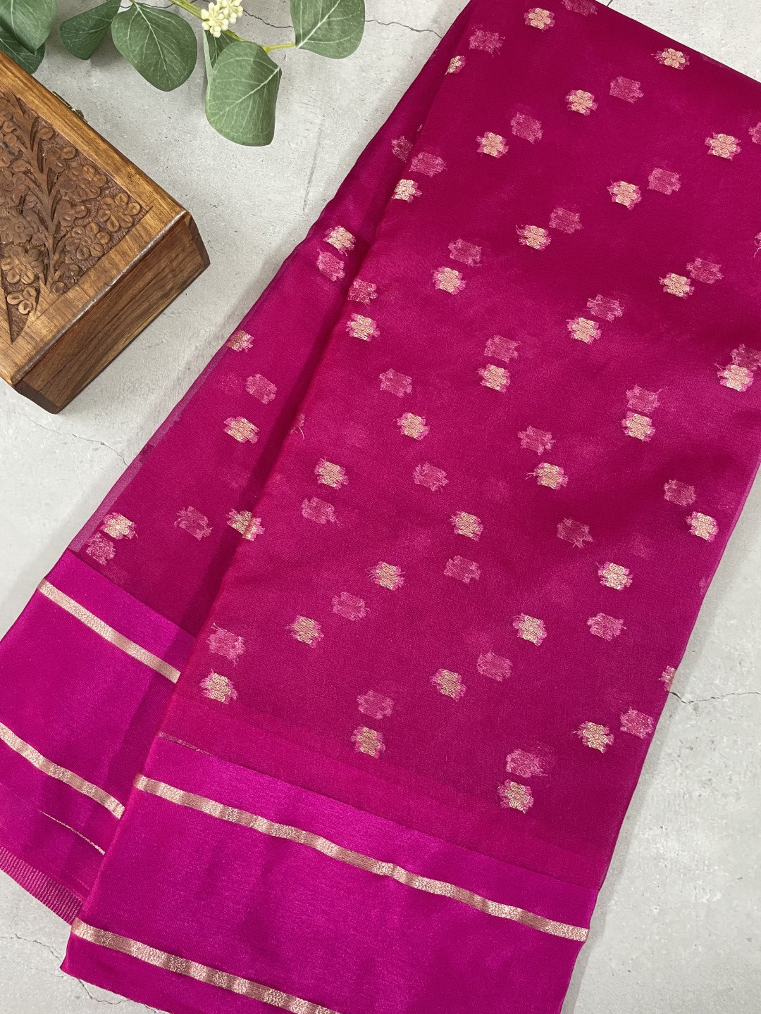 Pink Satin Border Semi Organza Saree