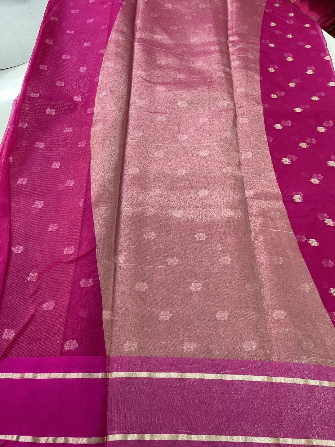 Pink Satin Border Semi Organza Saree