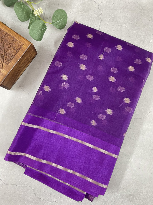 Purple Satin Border Semi Organza Saree