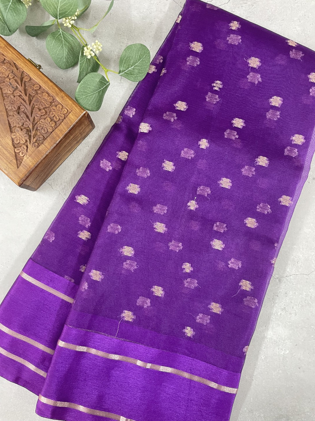 Purple Satin Border Semi Organza Saree