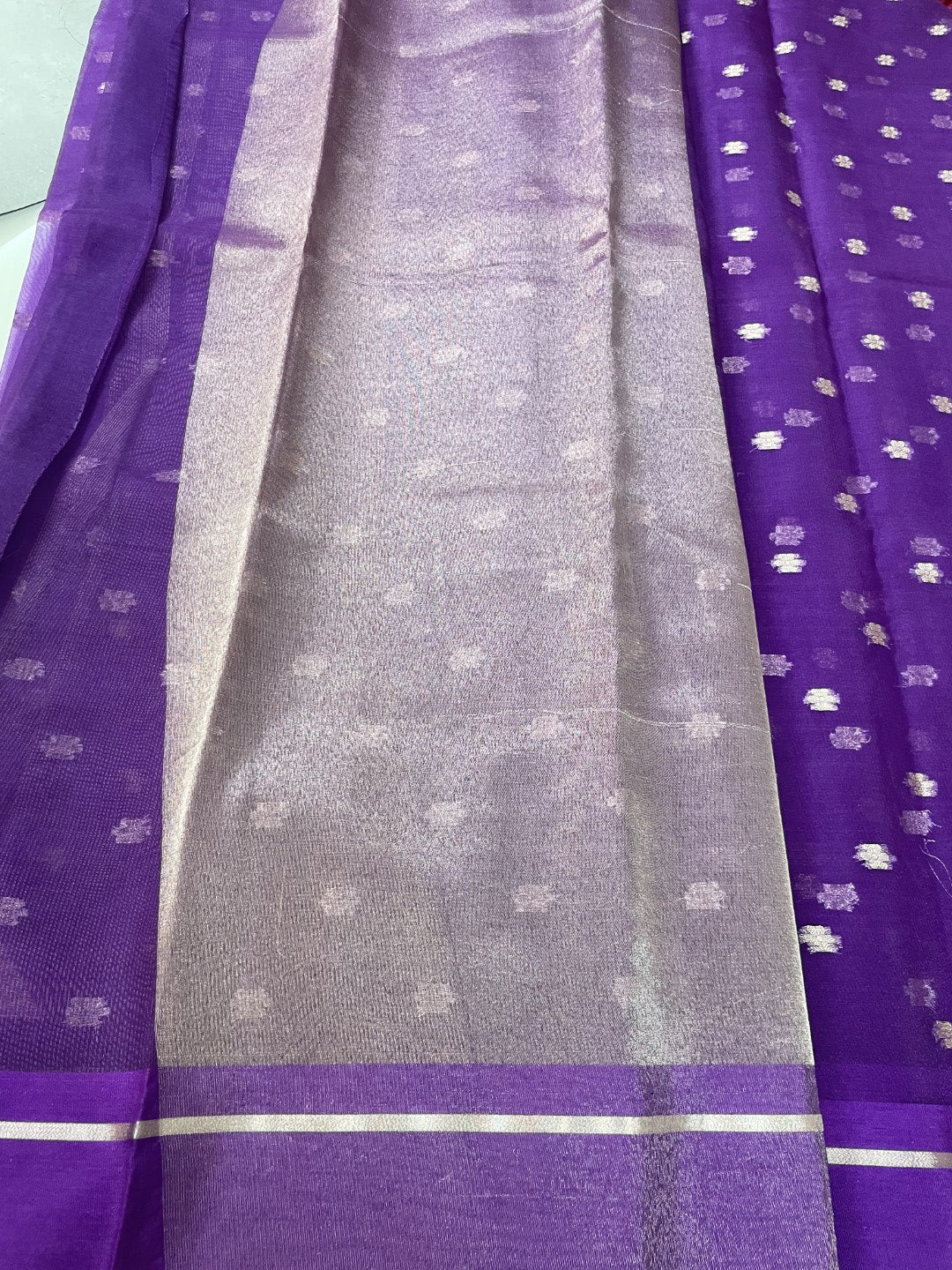 Purple Satin Border Semi Organza Saree